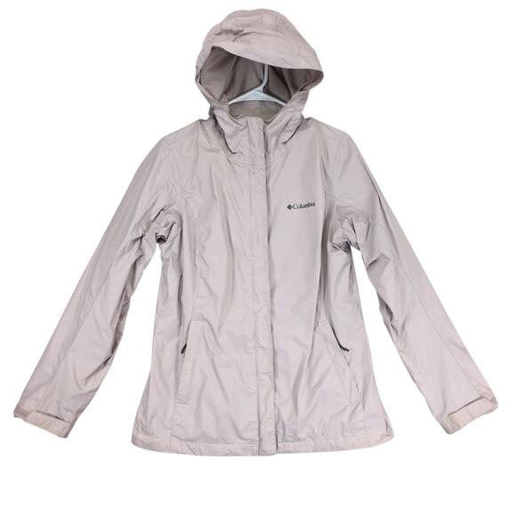 Columbia Omni-Tech Women's M Full Zip Beige Hooded Windbreaker Jacket Gorpcore - Picture 1 of 6